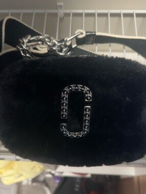 Marc Jacobs Black Plush Snapshot Crossbody with Silver Double-J Hardware